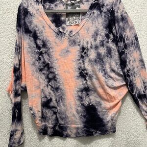 Young Fabulous & Broke Tie-Dye Long Sleeve Top - Peach and Black